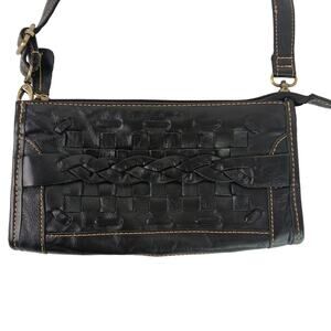 Jesslyn Blake Black Woven Leather Clutch Crossbody Purse Wallet